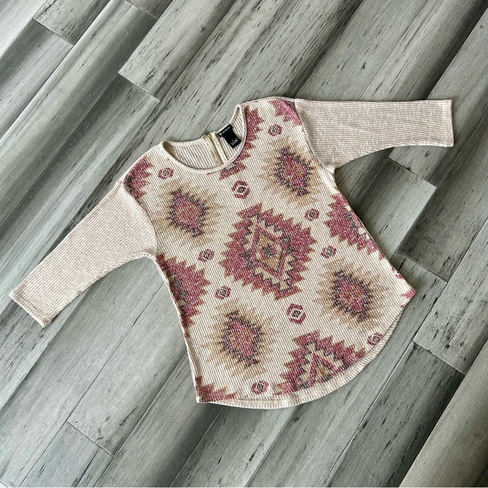 💜 LAST CHANCE New Directions 3/4 Sleeve Southwestern Ribbed Marled Top w/ Zipper